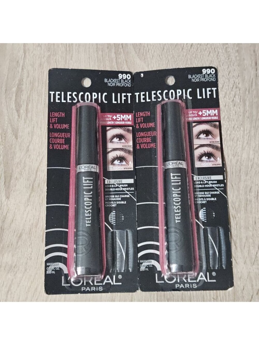L'Oreal Paris Telescopic Lift Mascara Length Volume  # 990 Blackest Black 2pk